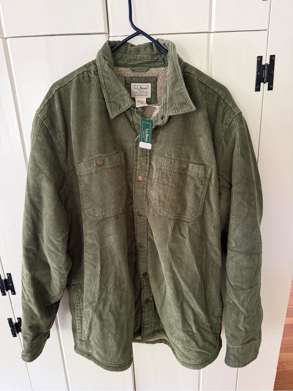 L.L. Bean Olive Green Corduroy Sherpa-Trim Field Jacket